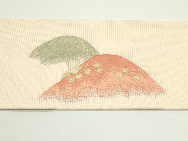 平和屋着物＊夏物　九寸名古屋帯　刺繍　遠山文　金糸　正絹　逸品　未使用　CABJ8989rv