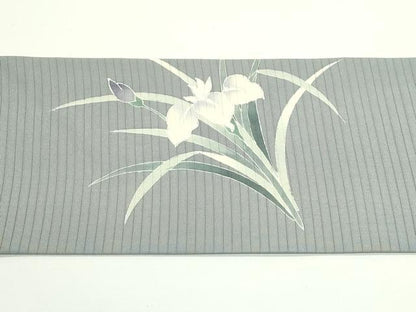 平和屋着物＊夏物　絽塩瀬　九寸名古屋帯　杜若　銀彩　正絹　逸品　CABJ8991rv