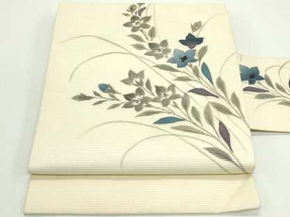 平和屋着物＊夏物　九寸名古屋帯　パッチワーク　手描き　桔梗　正絹　逸品　CABJ8992rv