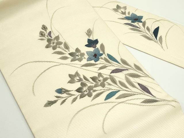 平和屋着物＊夏物　九寸名古屋帯　パッチワーク　手描き　桔梗　正絹　逸品　CABJ8992rv