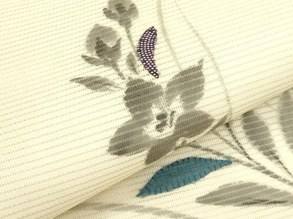 平和屋着物＊夏物　九寸名古屋帯　パッチワーク　手描き　桔梗　正絹　逸品　CABJ8992rv
