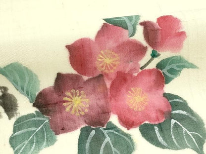 平和屋着物＊夏物　九寸名古屋帯　手描き　紬地　枝花文　正絹　逸品　CABJ8995rv