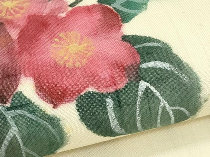 平和屋着物＊夏物　九寸名古屋帯　手描き　紬地　枝花文　正絹　逸品　CABJ8995rv