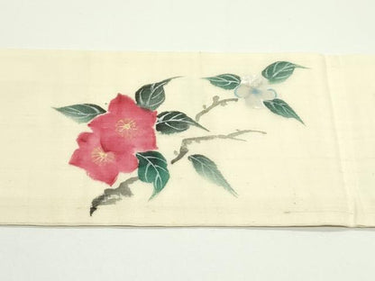 平和屋着物＊夏物　九寸名古屋帯　手描き　紬地　枝花文　正絹　逸品　CABJ8995rv