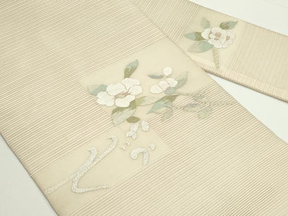 平和屋着物＊夏物　八寸名古屋帯　絽綴れ　枝花文　金銀糸　正絹　逸品　CABJ9002rv
