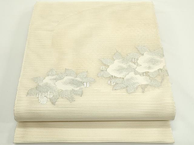 平和屋着物＊夏物　八寸名古屋帯　絽綴れ　草花文　銀糸　正絹　逸品　CABJ9008rv