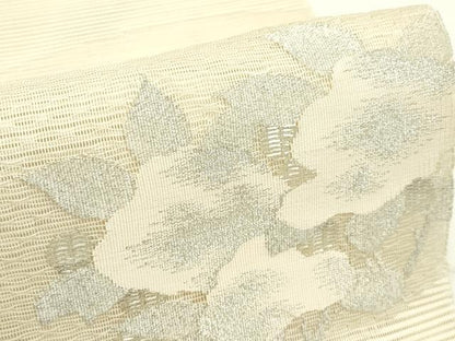 平和屋着物＊夏物　八寸名古屋帯　絽綴れ　草花文　銀糸　正絹　逸品　CABJ9008rv