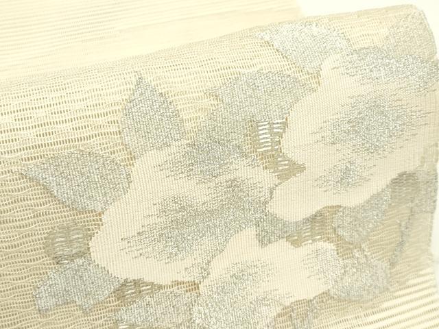 平和屋着物＊夏物　八寸名古屋帯　絽綴れ　草花文　銀糸　正絹　逸品　CABJ9008rv