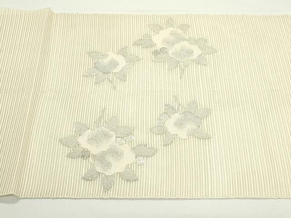平和屋着物＊夏物　八寸名古屋帯　絽綴れ　草花文　銀糸　正絹　逸品　CABJ9008rv