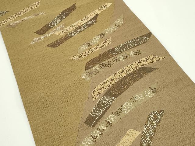 平和屋着物＊夏物　太鼓柄袋帯　刺し子　流水花文　正絹　逸品　未使用　CABJ9014rv