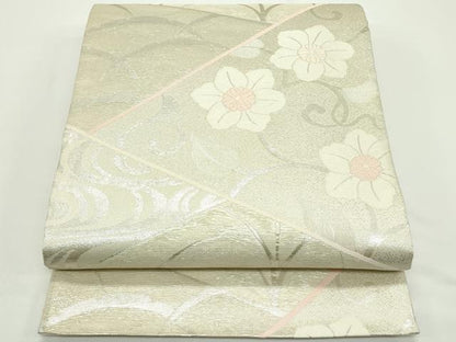 平和屋着物＊夏物　六通柄袋帯　草花文　銀糸　正絹　逸品　CABJ9016rv