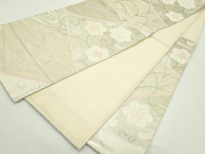 平和屋着物＊夏物　六通柄袋帯　草花文　銀糸　正絹　逸品　CABJ9016rv