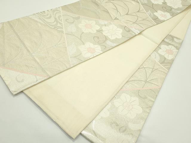 平和屋着物＊夏物　六通柄袋帯　草花文　銀糸　正絹　逸品　CABJ9016rv