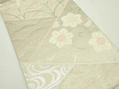 平和屋着物＊夏物　六通柄袋帯　草花文　銀糸　正絹　逸品　CABJ9016rv