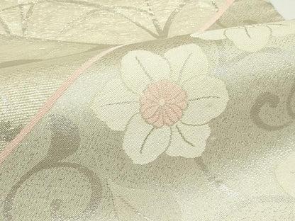 平和屋着物＊夏物　六通柄袋帯　草花文　銀糸　正絹　逸品　CABJ9016rv