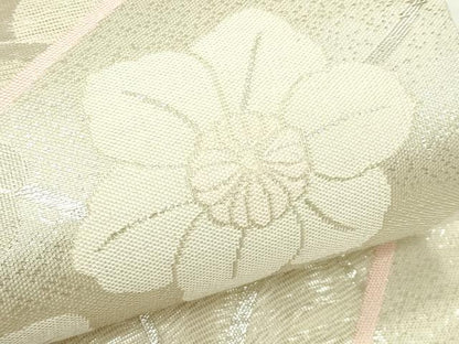 平和屋着物＊夏物　六通柄袋帯　草花文　銀糸　正絹　逸品　CABJ9016rv