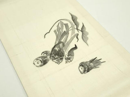 平和屋着物＊夏物　九寸開き名古屋帯　手描き　紬地　成り物　里芋　正絹　逸品　CABJ9027rv