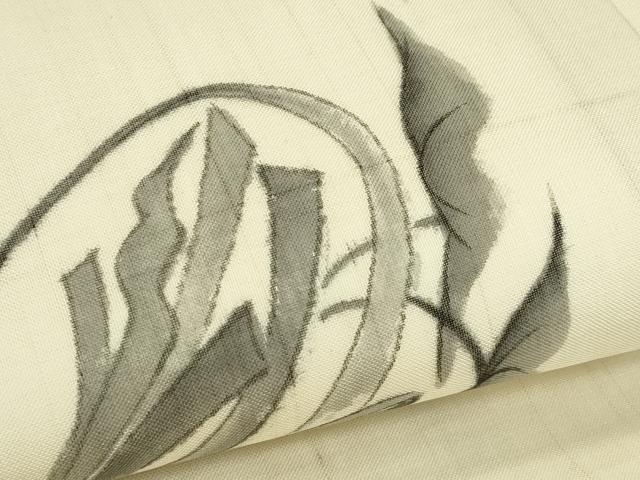 平和屋着物＊夏物　九寸開き名古屋帯　手描き　紬地　成り物　里芋　正絹　逸品　CABJ9027rv