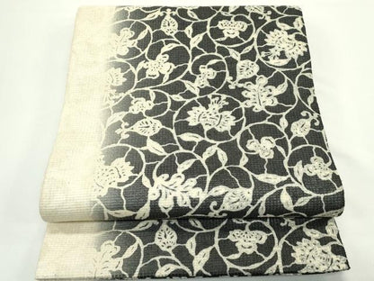 平和屋着物＊夏物　九寸開き名古屋帯　型染め　花唐草文　正絹　逸品　CABJ9028rv