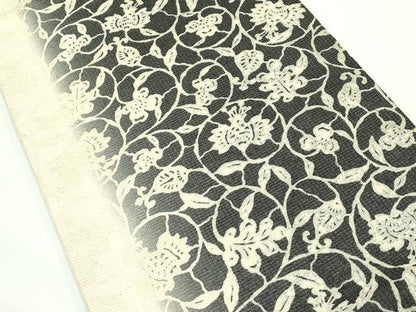 平和屋着物＊夏物　九寸開き名古屋帯　型染め　花唐草文　正絹　逸品　CABJ9028rv