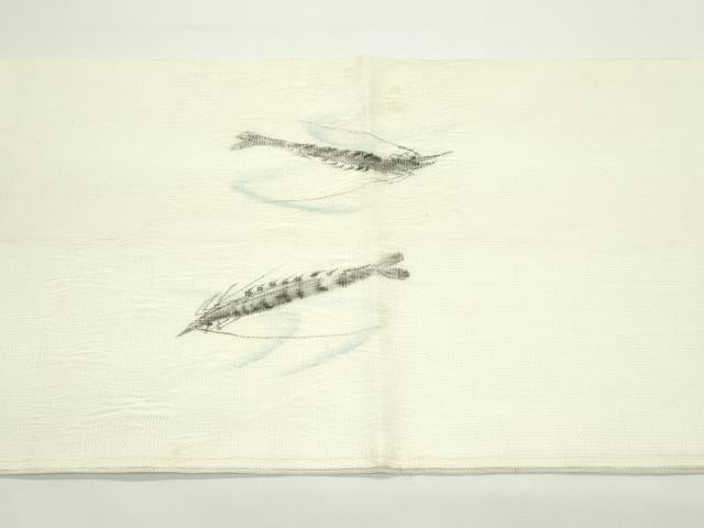 平和屋着物＊夏物　九寸名古屋帯　手描き　海老　正絹　逸品　CABJ9031rv