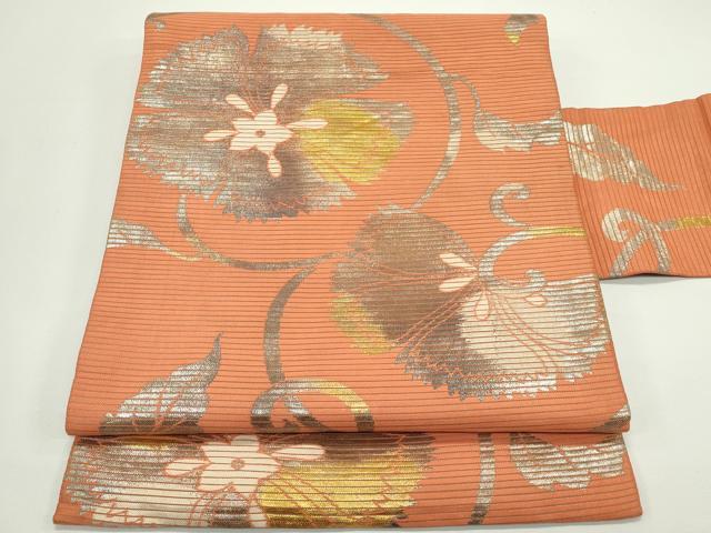 平和屋着物＊夏物　九寸名古屋帯　花唐草文　金銀糸　正絹　逸品　CABJ9033rv