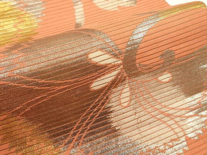 平和屋着物＊夏物　九寸名古屋帯　花唐草文　金銀糸　正絹　逸品　CABJ9033rv