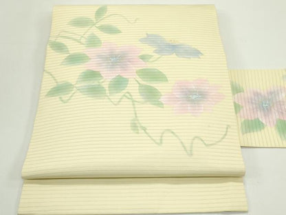 平和屋着物＊夏物　絽塩瀬　九寸名古屋帯　作家物　草花文　金銀彩　正絹　逸品　CABJ9034rv