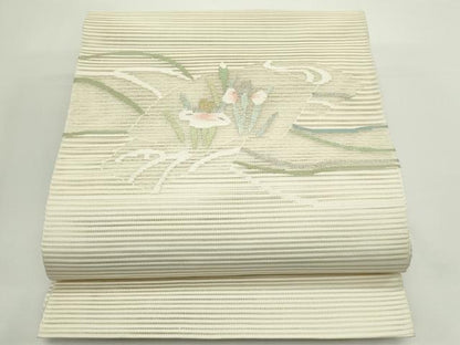 平和屋着物＊夏物　八寸名古屋帯　絽綴れ　地紙草花文　金銀糸　正絹　逸品　未使用　CABJ9036rv