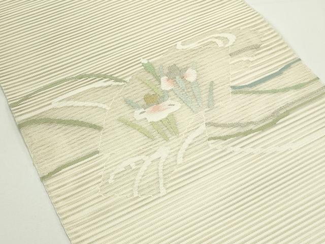 平和屋着物＊夏物　八寸名古屋帯　絽綴れ　地紙草花文　金銀糸　正絹　逸品　未使用　CABJ9036rv