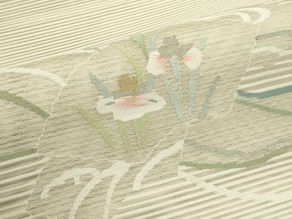 平和屋着物＊夏物　八寸名古屋帯　絽綴れ　地紙草花文　金銀糸　正絹　逸品　未使用　CABJ9036rv