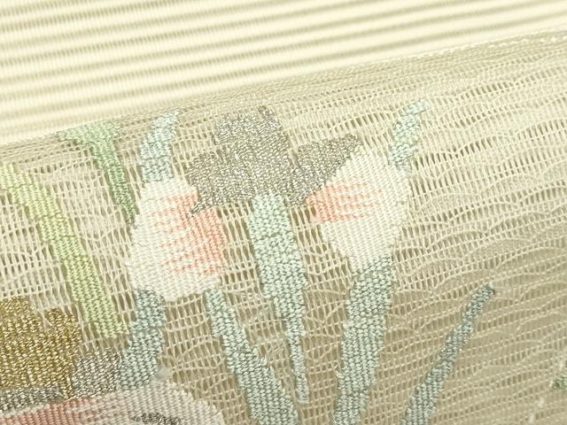 平和屋着物＊夏物　八寸名古屋帯　絽綴れ　地紙草花文　金銀糸　正絹　逸品　未使用　CABJ9036rv