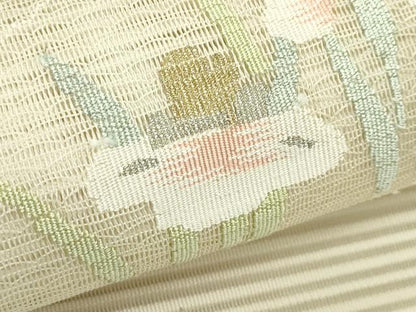 平和屋着物＊夏物　八寸名古屋帯　絽綴れ　地紙草花文　金銀糸　正絹　逸品　未使用　CABJ9036rv