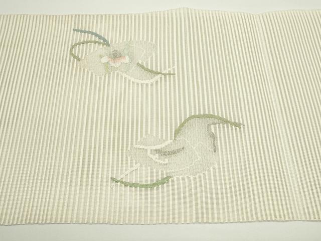 平和屋着物＊夏物　八寸名古屋帯　絽綴れ　地紙草花文　金銀糸　正絹　逸品　未使用　CABJ9036rv