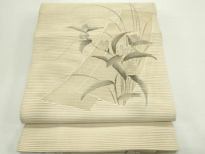 平和屋着物＊夏物　八寸名古屋帯　絽綴れ　作家物　手描き　短冊草花文　金彩　正絹　逸品　CABJ9037rv