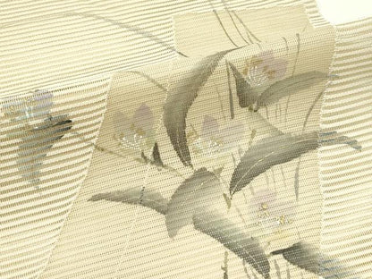 平和屋着物＊夏物　八寸名古屋帯　絽綴れ　作家物　手描き　短冊草花文　金彩　正絹　逸品　CABJ9037rv