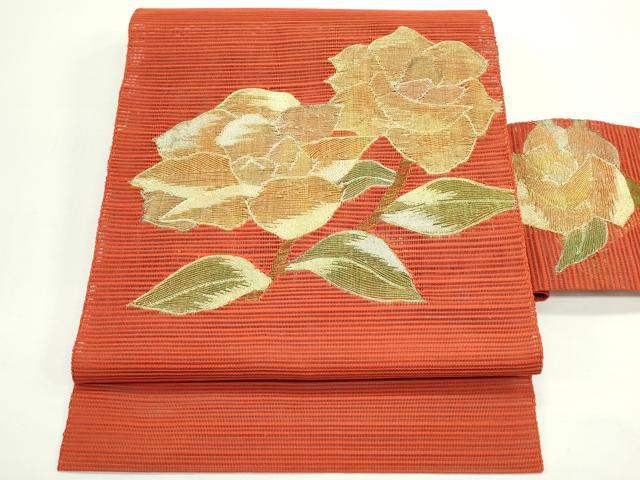 平和屋着物＊夏物　八寸名古屋帯　絽綴れ　薔薇　金糸　正絹　逸品　CABJ9039rv