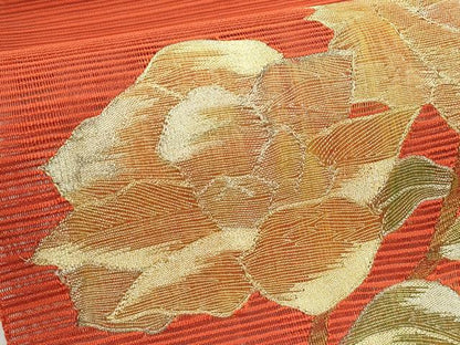 平和屋着物＊夏物　八寸名古屋帯　絽綴れ　薔薇　金糸　正絹　逸品　CABJ9039rv