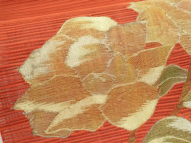 平和屋着物＊夏物　八寸名古屋帯　絽綴れ　薔薇　金糸　正絹　逸品　CABJ9039rv