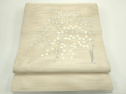 平和屋着物＊夏物　八寸名古屋帯　絽綴れ　駒刺繍　萩　銀糸　正絹　逸品　CABJ9042rv