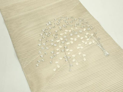 平和屋着物＊夏物　八寸名古屋帯　絽綴れ　駒刺繍　萩　銀糸　正絹　逸品　CABJ9042rv