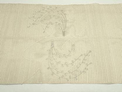 平和屋着物＊夏物　八寸名古屋帯　絽綴れ　駒刺繍　萩　銀糸　正絹　逸品　CABJ9042rv