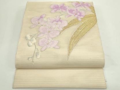 平和屋着物＊夏物　八寸名古屋帯　絽綴れ　草花文　金銀糸　正絹　逸品　CABJ9043rv