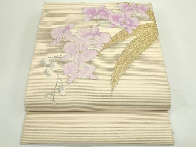 平和屋着物＊夏物　八寸名古屋帯　絽綴れ　草花文　金銀糸　正絹　逸品　CABJ9043rv