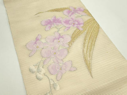 平和屋着物＊夏物　八寸名古屋帯　絽綴れ　草花文　金銀糸　正絹　逸品　CABJ9043rv