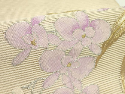 平和屋着物＊夏物　八寸名古屋帯　絽綴れ　草花文　金銀糸　正絹　逸品　CABJ9043rv