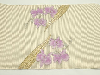 平和屋着物＊夏物　八寸名古屋帯　絽綴れ　草花文　金銀糸　正絹　逸品　CABJ9043rv