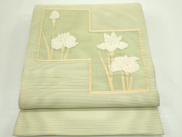 平和屋着物＊夏物　八寸名古屋帯　絽綴れ　草花文　金糸　正絹　逸品　CABJ9045rv