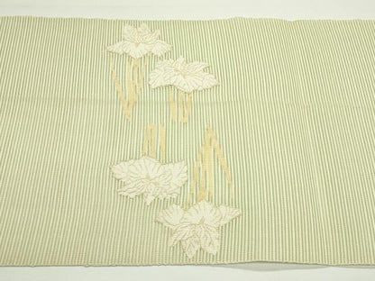 平和屋着物＊夏物　八寸名古屋帯　絽綴れ　草花文　金糸　正絹　逸品　CABJ9045rv