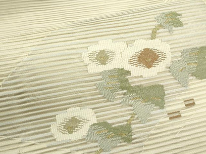平和屋着物＊夏物　八寸名古屋帯　絽綴れ　地紙重ね草花文　金銀糸　正絹　逸品　CABJ9049rv